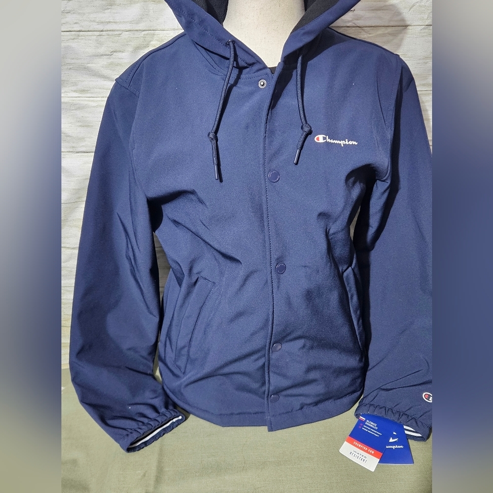 Champion Dark Blue Hooded Fleece Lined Mens Med Raincoat - Picture 4 of 10